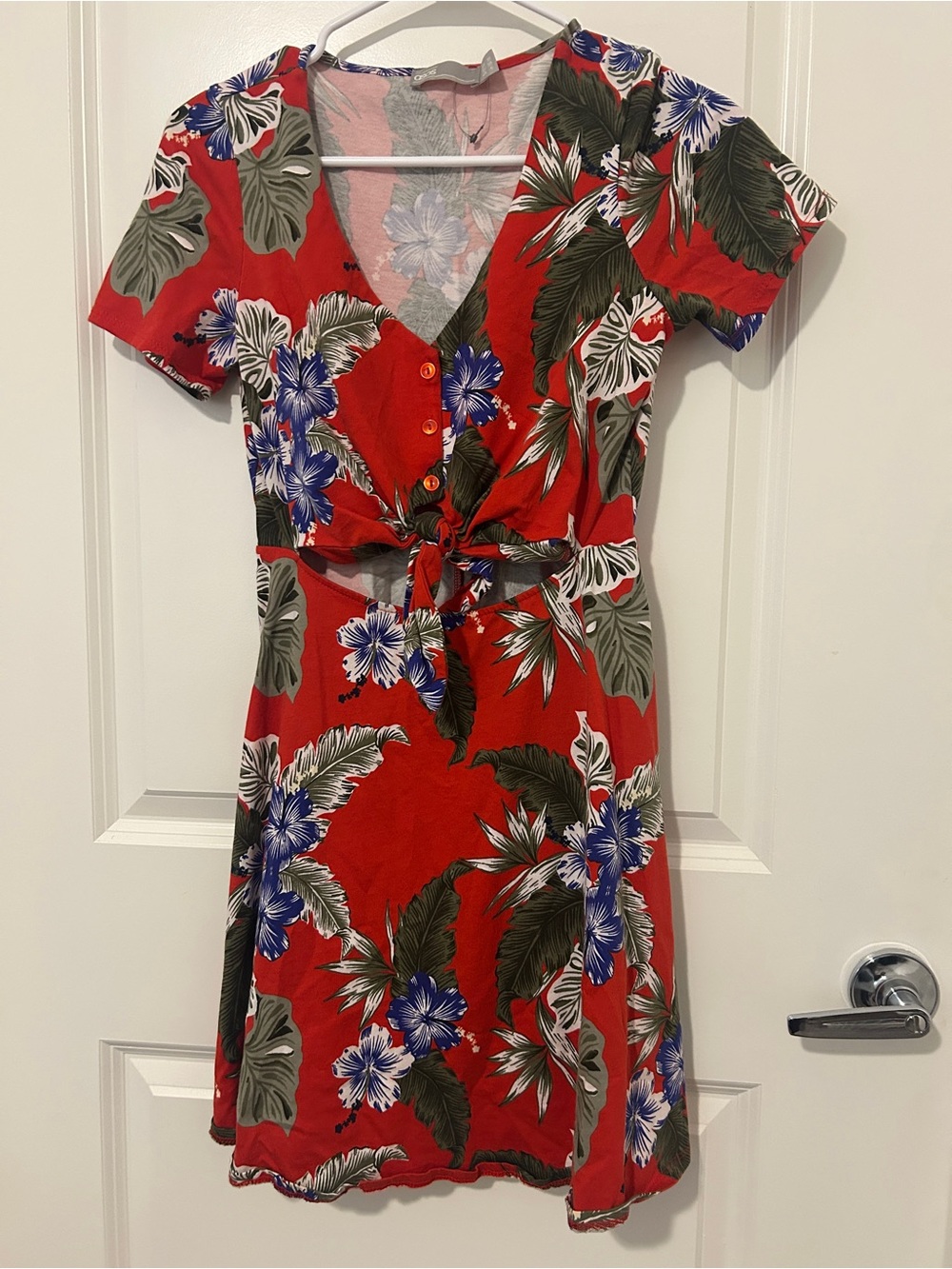 ASOS Red Floral Tie-Front V-Neck Dress